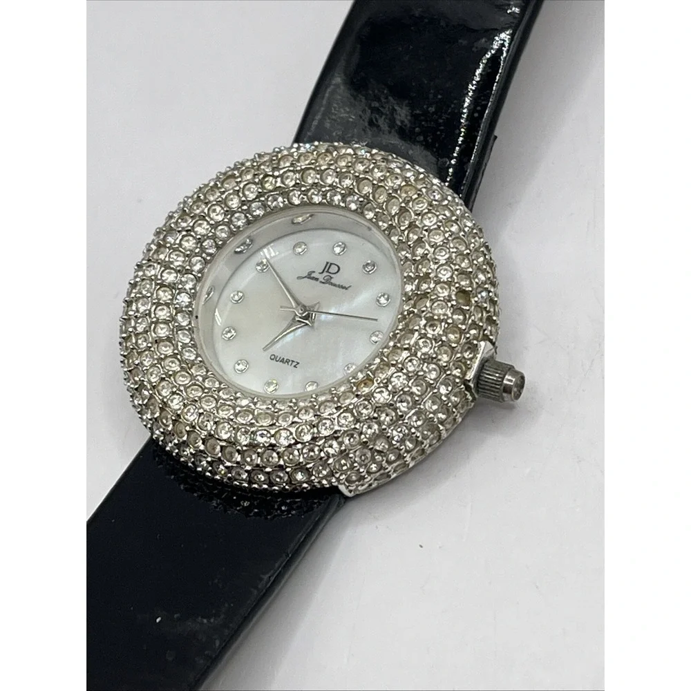 Jean Dousset Women's Diamond Bezel Watch Leather Band MOP Dial- New Battery‎